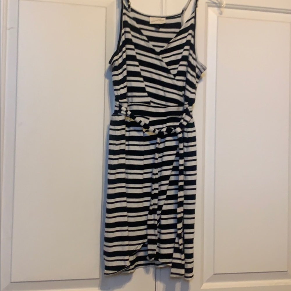Black and white faux wrap dress